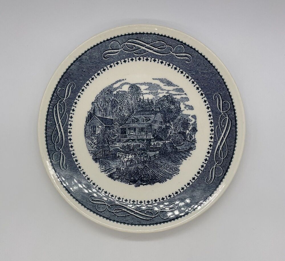 Currier & Ives The Old Grist Mill Blue Anchor Hocking Dinner Plate 10 1/2"